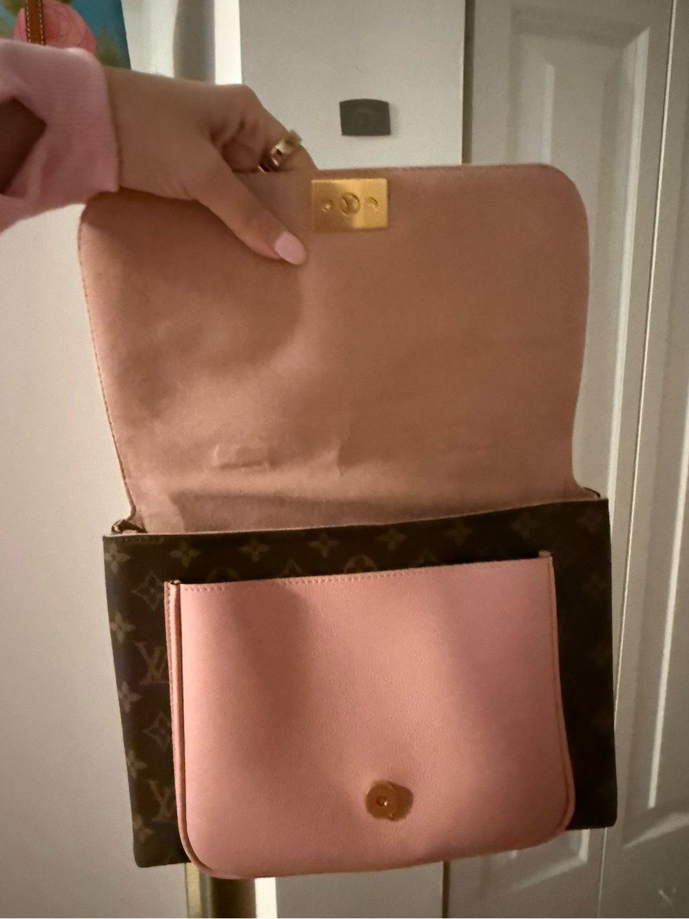 Louis Vuitton Marignan Rose pink Leather Accent Monogram Crossbody Bag